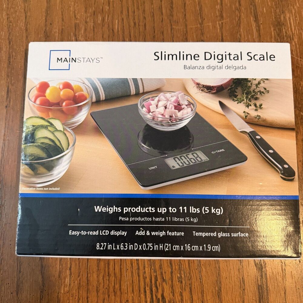 Mainstays Slimline Digital Kitchen Scale EK9130WM 11lb 5kg Open Box Unused